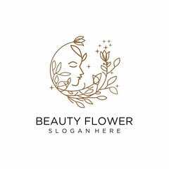 beauty face with nature leaf logo design inspiration