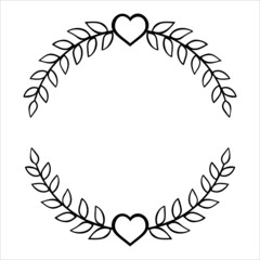 round border wreath silhouette, digital circle frame, laurel wreath 