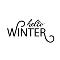 Hello, winter, vector hand lettering. Black letters with curls on the white background. Celebration card. Typography for winter holidays. Vector illustration