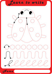 Preschool Fine Motor Worksheet - Dotted Lines.  Learn to write. Trace sheet. Illustration and vector outline - A4 paper, ready for printing. Workbook for kids handwriting repeat.