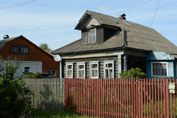 Residential wooden house in the village of Zaozerye, Yaroslavl region