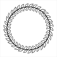 round border wreath silhouette, digital circle frame, laurel wreath 