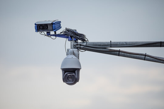 Speed control and traffic monitoring camera close up