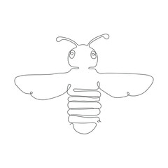 One single line drawing of honey bee isolated on white background. Beautiful hand-drawn design vector illustration for posters, wall art, tote bag, mobile case, t-shirt print. 