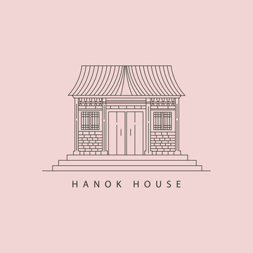 hanok house korean traditional line art illustration design
