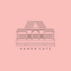 line art hanok gate house vector illustration design, korean architecture