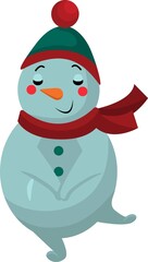 Cute snowman character. Snowman wearing hat and scarf. Funny Christmas snowmen. Vector illustration of a character isolated on a white background. 