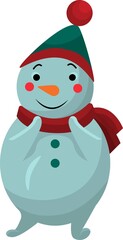 Funny Christmas snowmen. Snowman wearing hat and scarf. Vector illustration of a character isolated on a white background. 
