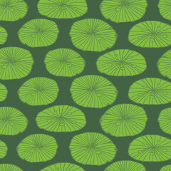 Vector green rows of water lily pads leaves repeat pattern. Suitable for textile, gift wrap and wallpaper.