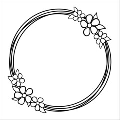 round border wreath silhouette, digital circle frame, swirl wreath