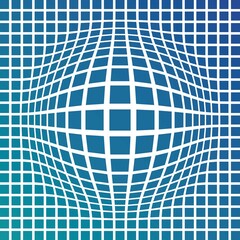Naklejka premium Half-tone dots. Dotted, rectangular pattern. Sphere, orb or globe distortion speckles. Diffuse radial, radiating bulge, bloat warp. Abstract circles rectangular geometric pattern