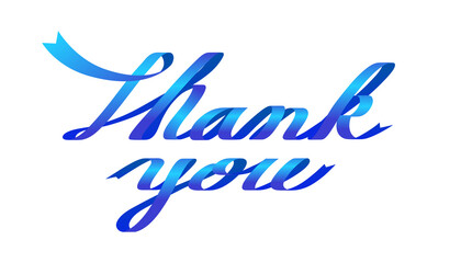 青のリボンで作った「thank you」の文字のベクターグラフィック