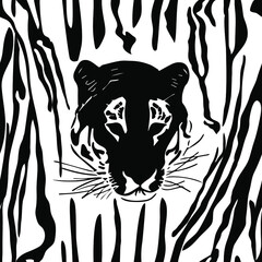 Tiger seamless pattern in vector. Classic black and white background. Abstract illustration with stripes. Garment print, 2022 ornamental fashion fabric 