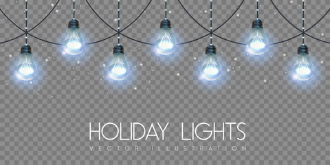 Fototapeta na wymiar Vector garlang of blue lamps on transparent background. Holiday string of lights vector illustration