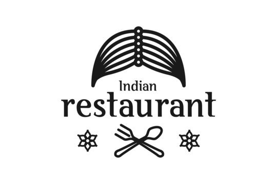Turban Fork Spoon Mustache India Indian Food Restaurant logo design cafe icon symbol
