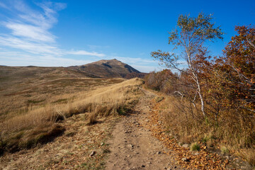 Autumn in the Bieszczady Mountains. Polonina Wetlinska trail.