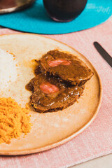 Delicious Homemade Classic Food Brazilian Dish Plate Menu Lunch Breakfast Rice Beans Pasta Sausage Shrimp on the Table