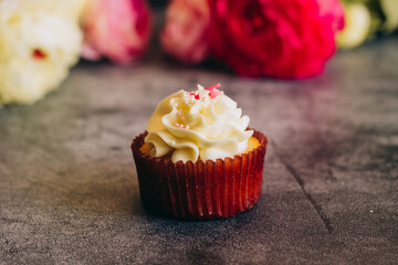 Delicious cupcakes. Cupcakes on a concrete table