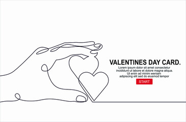 valentines day card, hand holding heart.Continuous one line drawing.