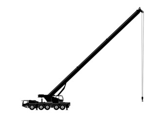 Fototapeta premium Silhouette of heavy telescopic mobile crane. Side view. Flat vector.