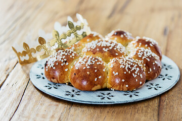 King Bread, called in German language Dreikönigskuchen, baked in Switzerland on January 6th. Small...