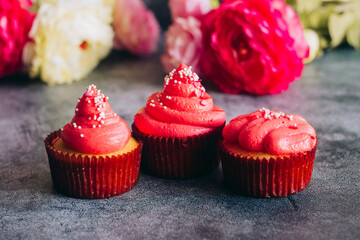 Delicious cupcakes. Cupcakes on a concrete table