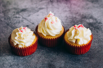 Delicious cupcakes. Cupcakes on a concrete table