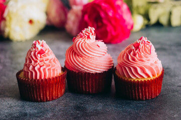Delicious cupcakes. Cupcakes on a concrete table