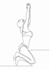 Continuous line drawing Woman jumps for happy. Vector illustration.