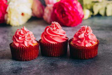 Delicious cupcakes. Cupcakes on a concrete table