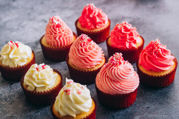 Delicious cupcakes. Cupcakes on a concrete table