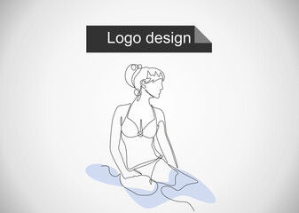 Woman sitting on the seashore sand. Vector Illustration for Beach Holidays, Summer vacation, Leisure, Recreation.Continuous line vector drawing. 