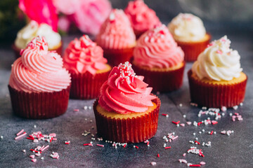 Delicious cupcakes. Cupcakes on a concrete table