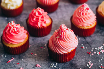 Delicious cupcakes. Cupcakes on a concrete table