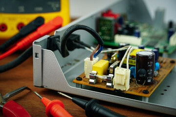 electrical circuits, switching, repairing circuits.                   - obrazy, fototapety, plakaty
