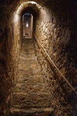 Secret tunnel in Bran castle, home of Dracula, Brasov, Transylvania.
