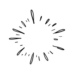 Star burst doodle design. Hand drawn sunburst. Shine light lines and sparks.