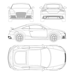 Coupe sport car vector template. Sport car blueprint. Car on white background. Mockup template for branding. Blank vehicle branding mockup. - obrazy, fototapety, plakaty