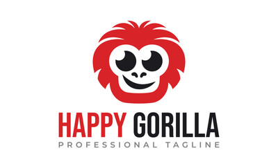 Happy Animal Gorilla Logo Design Vector Icon Symbol Illustration.