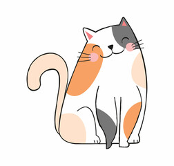 Cute smiling cat. Multicolored pet, unusual coloring. Graphic elements for website, logo for zoo shop. Friendly animal, sticker, icon, greeting or invitation card. Cartoon flat vector illustration