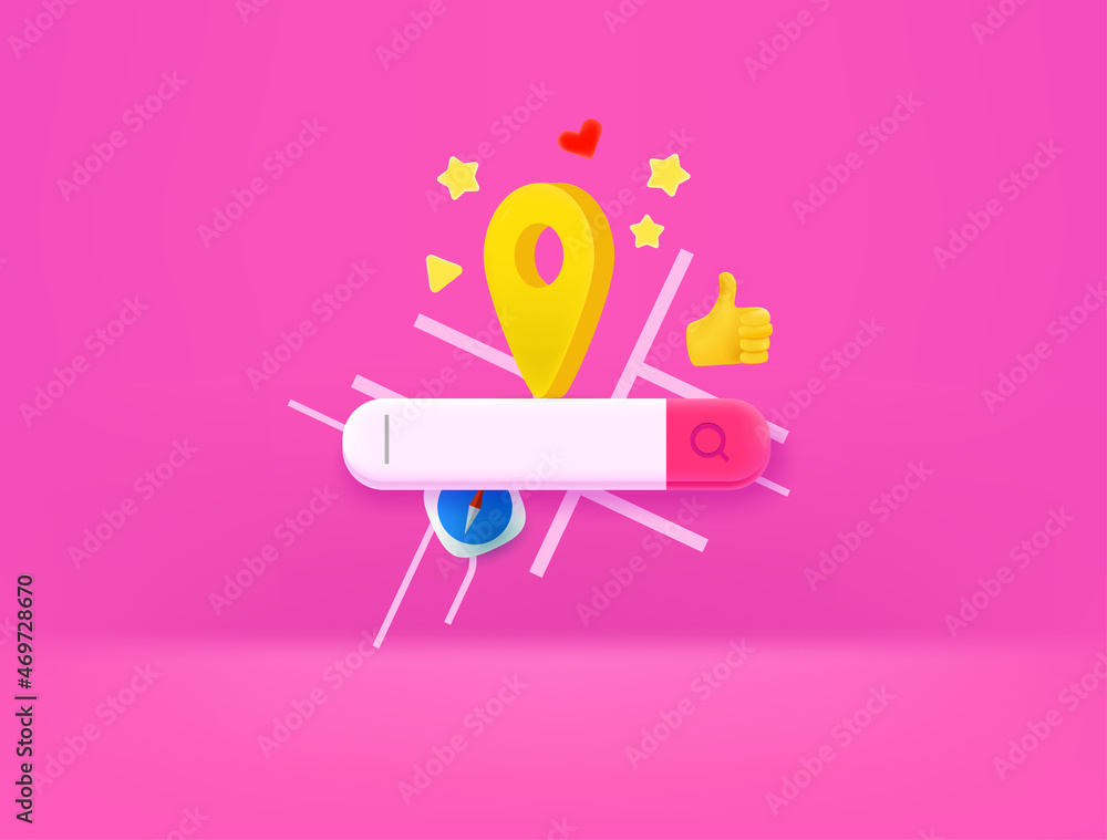 Poster Searching a way concept with search tab. 3d style vector illustration
