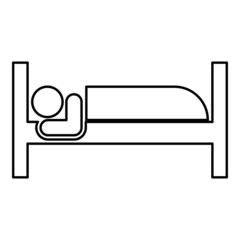 Man lies on bed sleeping concept Hotel sign contour outline icon black color vector illustration flat style image