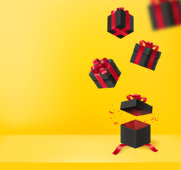 Delivering of gift boxes. Vector banner with copy space