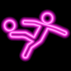 Neon pink outline of a soccer player who hits the ball on black background
