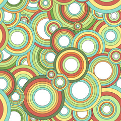 Fototapeta premium Seamless bright concentric circles pattern in 1970s colors and style for wrapping paper, cover, print, package