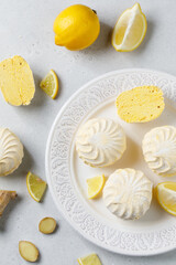 Marshmallow - zephyr on a light background. Confectionery concept. 