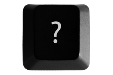 Black keyboard button with question sign on white isolated background