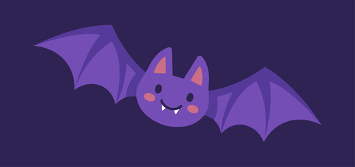 Cute bat sticker. Graphic elements for website, stickers and emoji for social networks. Icons for children, mystical characters. Horror, fear, celebration, Halloween. Cartoon flat vector illustration