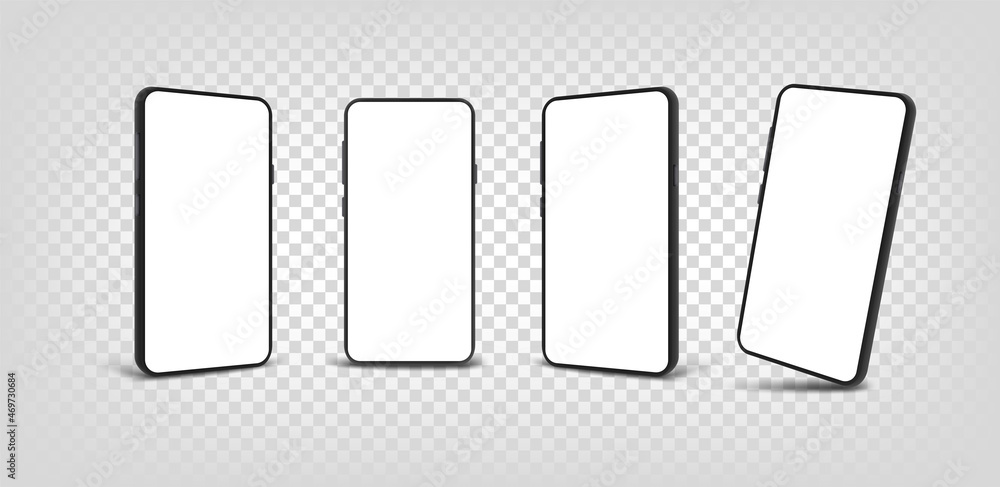 Poster realistic black smartphone with blank screen. layered vector set
