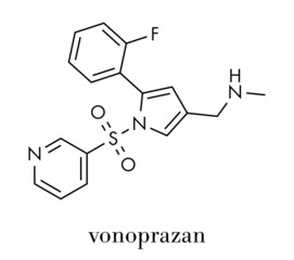 Vonoprazan drug molecule. Skeletal formula.